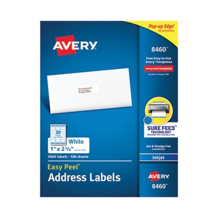 Avery Dennison LABEL, IJ1X2-5/8, 30/SH, WHT 8460